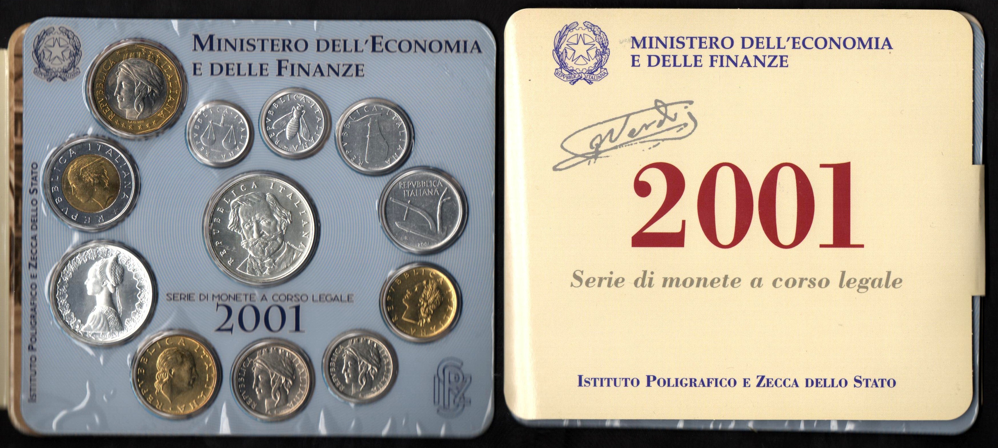 2001- Confezione Zecca Italia - con Argento Caravella e Lire 1000 Giuseppe Verdi