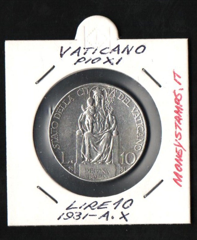 1931 Lire 10 Argento  Anno X  QSpl Argento Pio XI