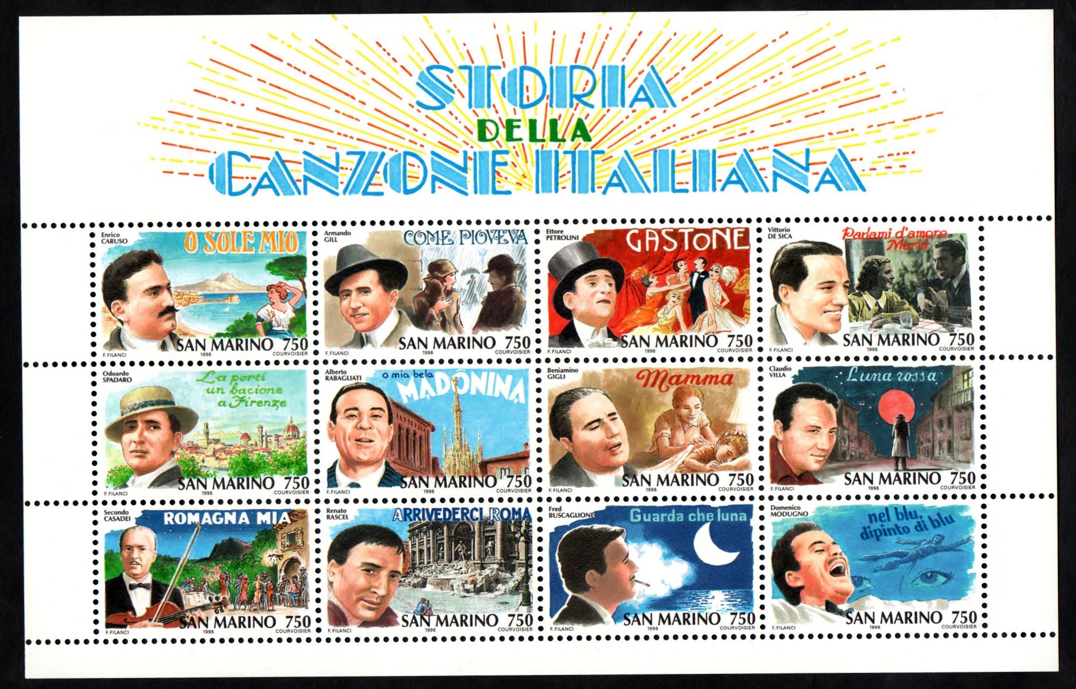 1996 Storia della Canzone Italiana Foglietto San Marino