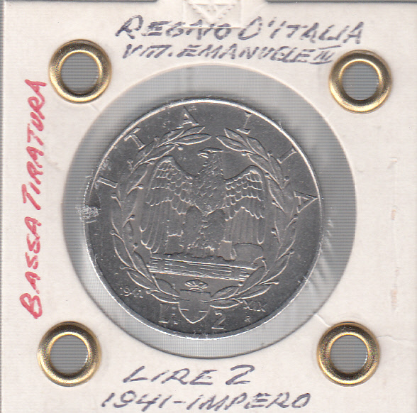 1941 2 Lire Sigillato Impero Buono Stato SPL Vittorio Emanuele III NC