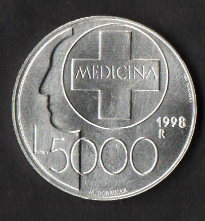 1998 Lire 5000 Argento Fior di Conio Medicina San Marino