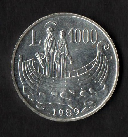 1989  Lire 1000 Argento Santo Marino attraversa l'Adriatico San Marino