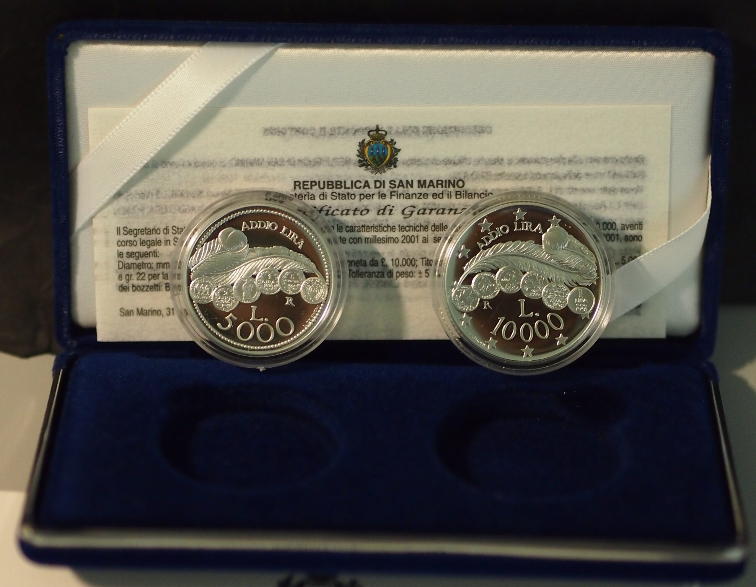 2001 Addio Alla Lira Dittico In Argento  Proof San Marino