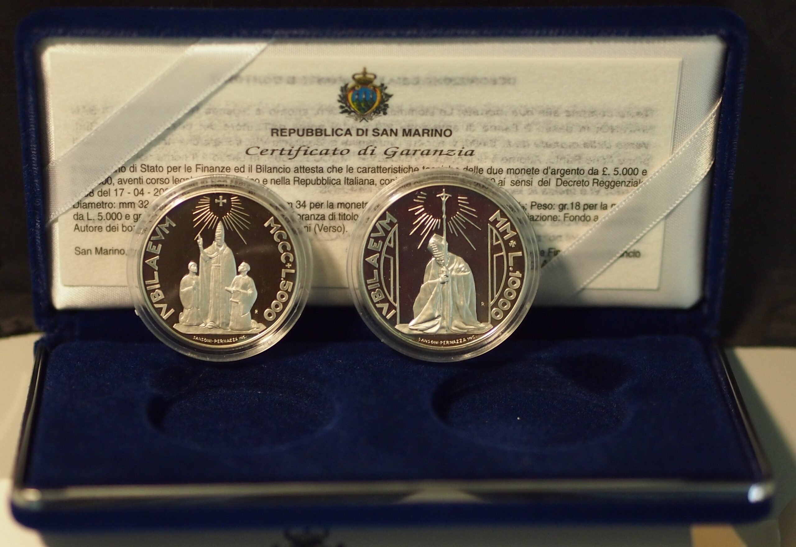 2000 Il Giubileo del 2000 Dittico In Argento Proof San Marino