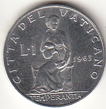 1963  Anno I - Lire 1 Temperantia Fior di Conio Paolo VI