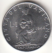 1964 Anno II - Lire 1 Temperantia Fior di Conio Paolo VI