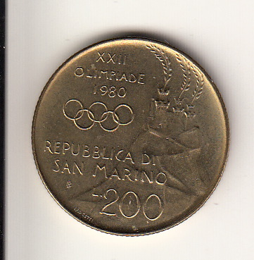 1980 200 Lire Bronzital Giochi Olimpici Fior di Conio San Marino