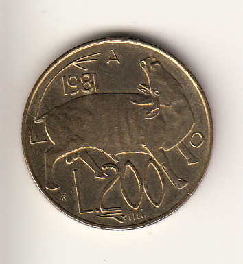 1981 200 Lire Bronzital Toro Fior di Conio San Marino