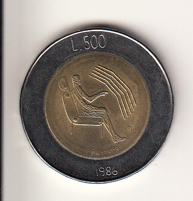 1986 Lire 500 Bimetallica Figura Umana con Macchina Fior di Conio San Marino