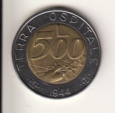 1991 Lire 500 Bimetallica Terra Ospitale Fior di Conio San Marino