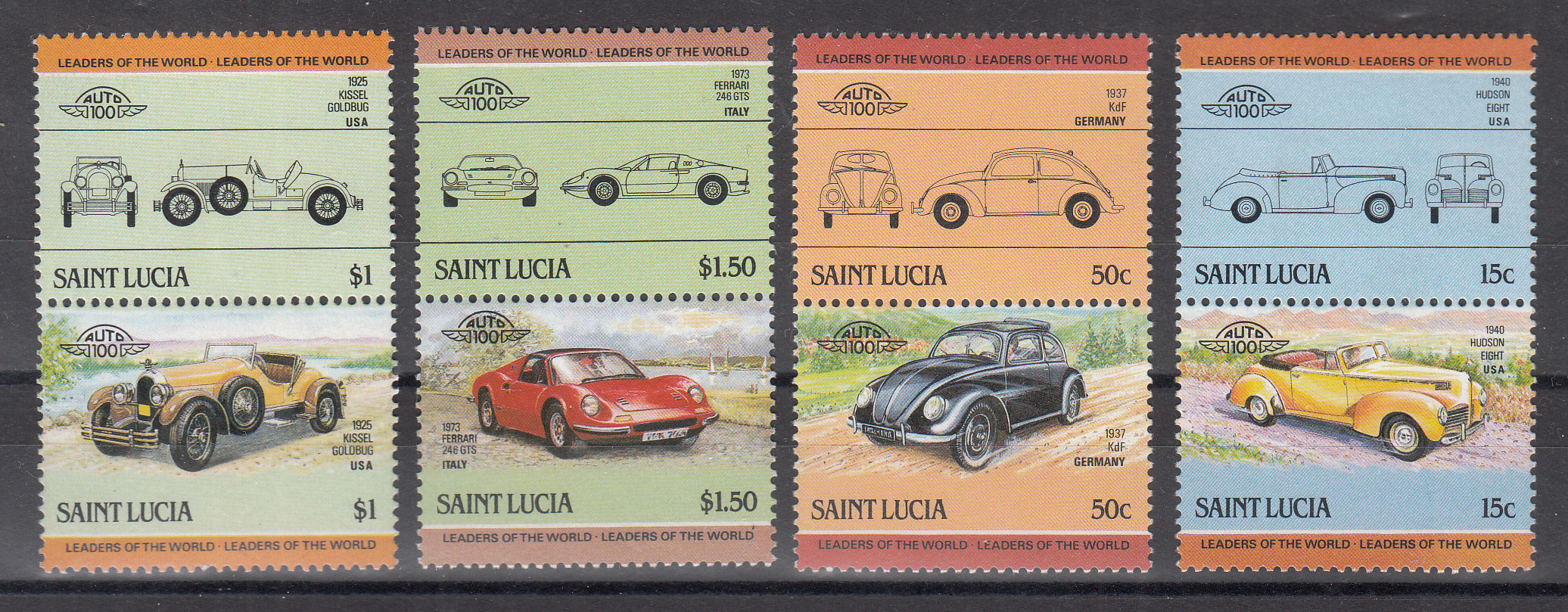 SAINT LUCIA francobolli 1999 Auto D'epoca