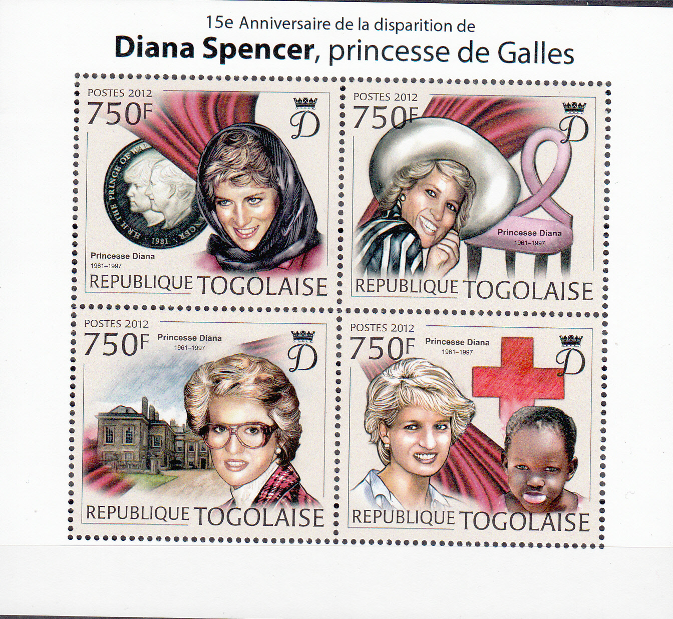 TOGO  Foglietto nuovo 2012 Croce rossa Lady Diana