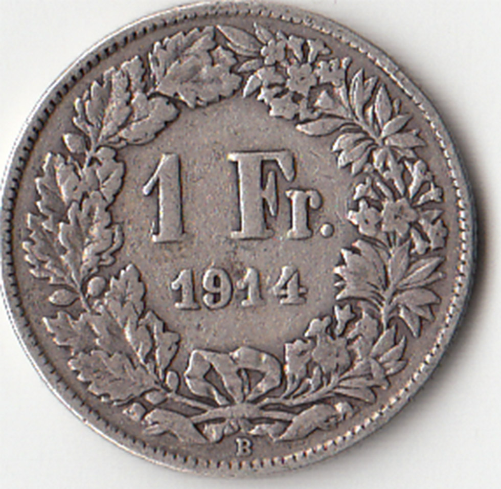 1914 - SVIZZERA 1 Franc 1914 Argento Standing Helvetia MB