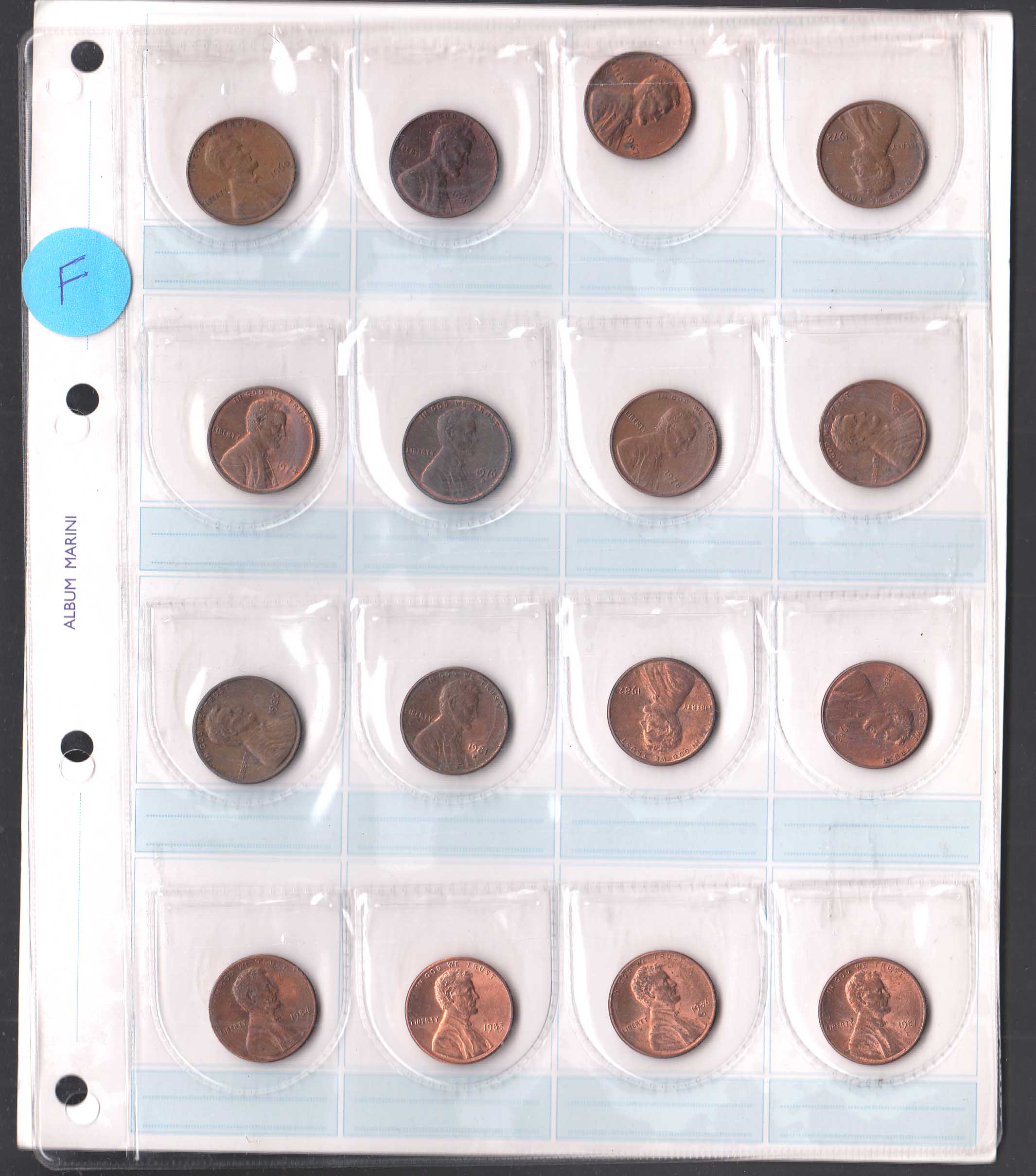 Lotto composto da 16 monete 1 cent Abraham Lincoln MB
