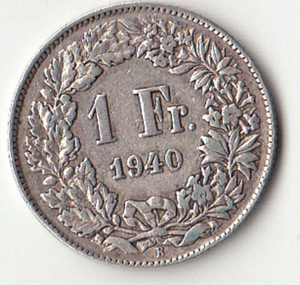 1940 - SVIZZERA 1 Franc  Argento Standing Helvetia MB+