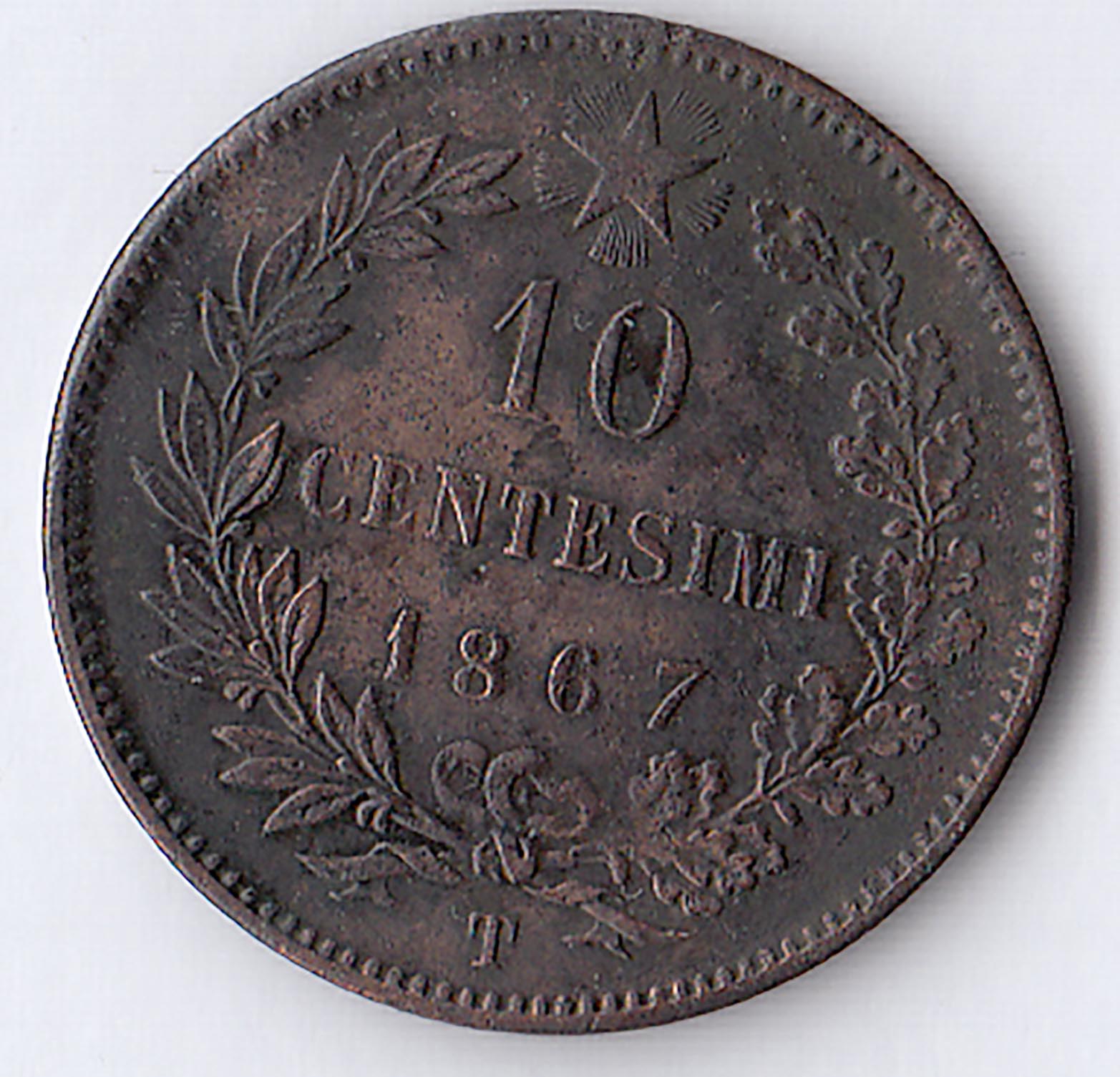 1867 10 Centesimi Zecca Torino Vittorio Emanuele II MB