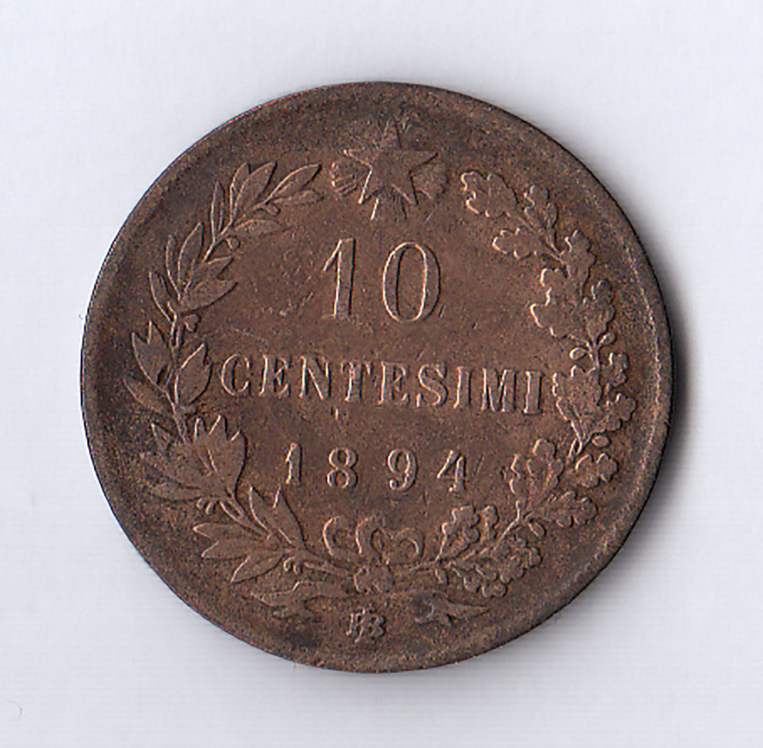 1894 - 10 Centesimi Rame Italia Umberto I Zecca Birmingam MB+