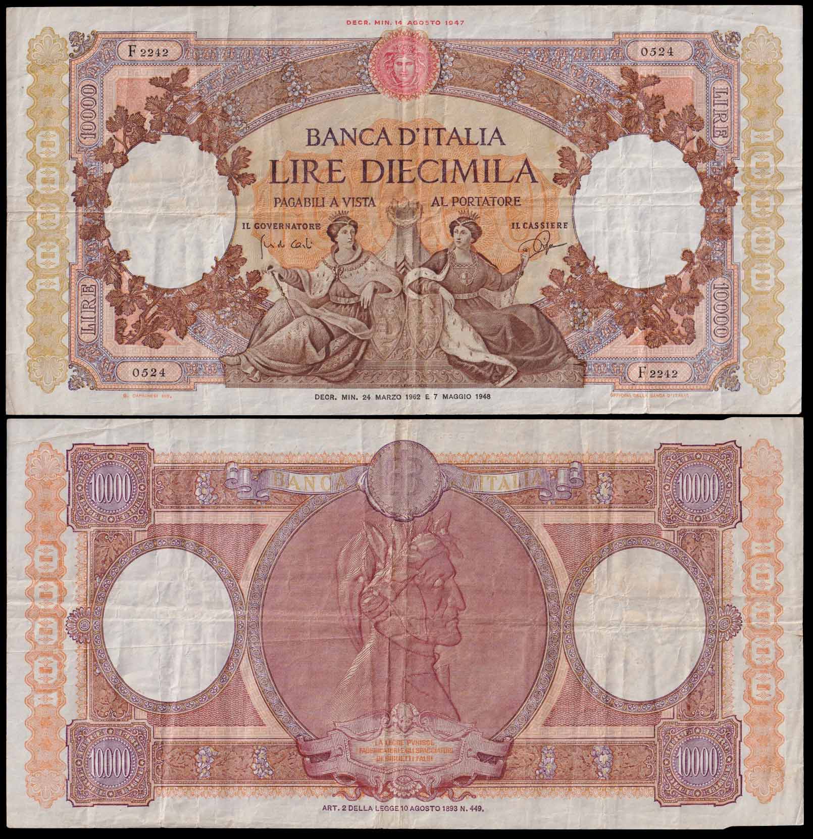 1962 - 10.000 Lire Repubbliche Marinare 24.3.1962 BB