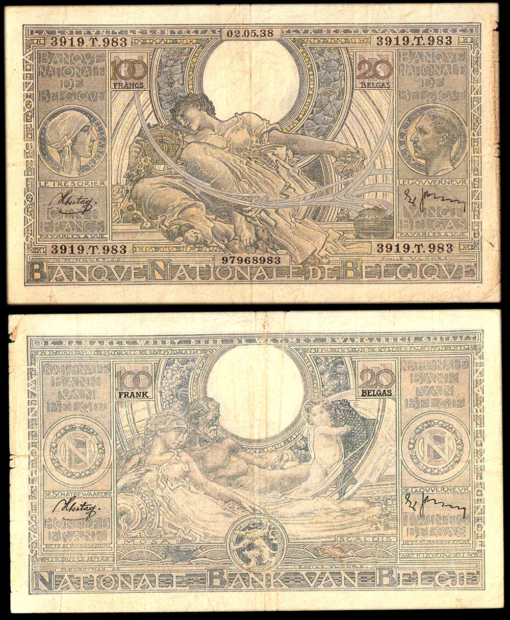 BELGIO 100 Francs 1938 Conservazione BB