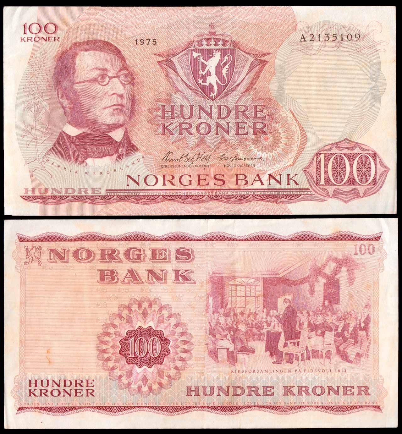 NORVEGIA 100 Kroner 1975 “H Wergeland” Spl+