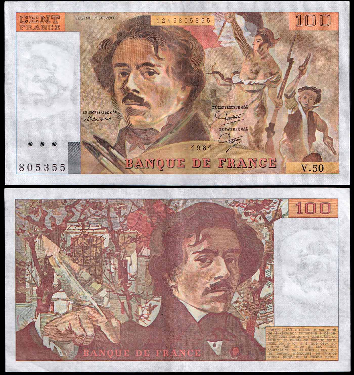 FRANCIA 100 Francs 1980-88 Stupenda Delacroix