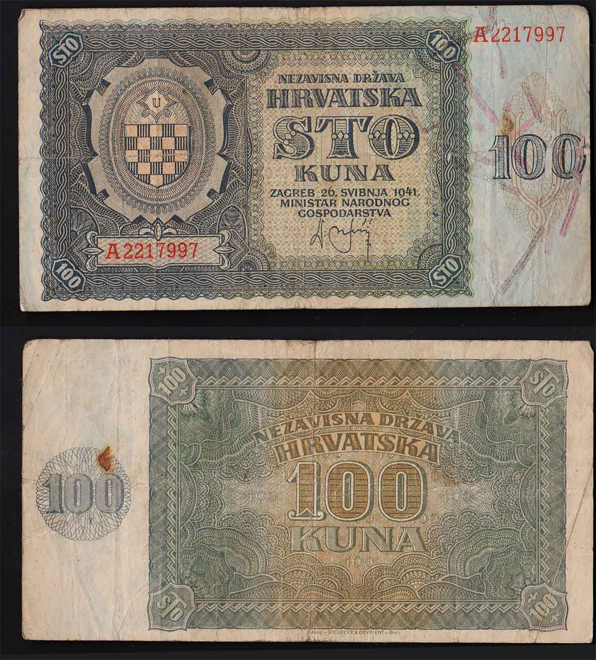 CROAZIA 100 Kuna Stato Indipendente 1941 MB