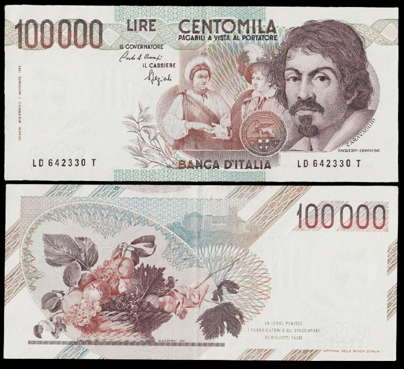 ITALIA 100.000 Lire Caravaggio 1° Tipo 1990 Lett. D Spl+