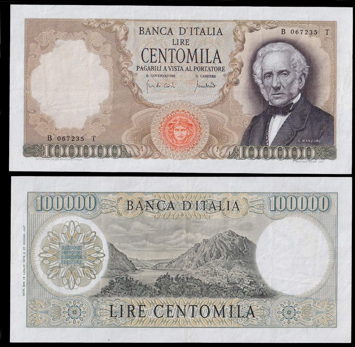 1970 - Lire 100.000 Alessandro Manzoni D.M.  19-07-1970 Spl+