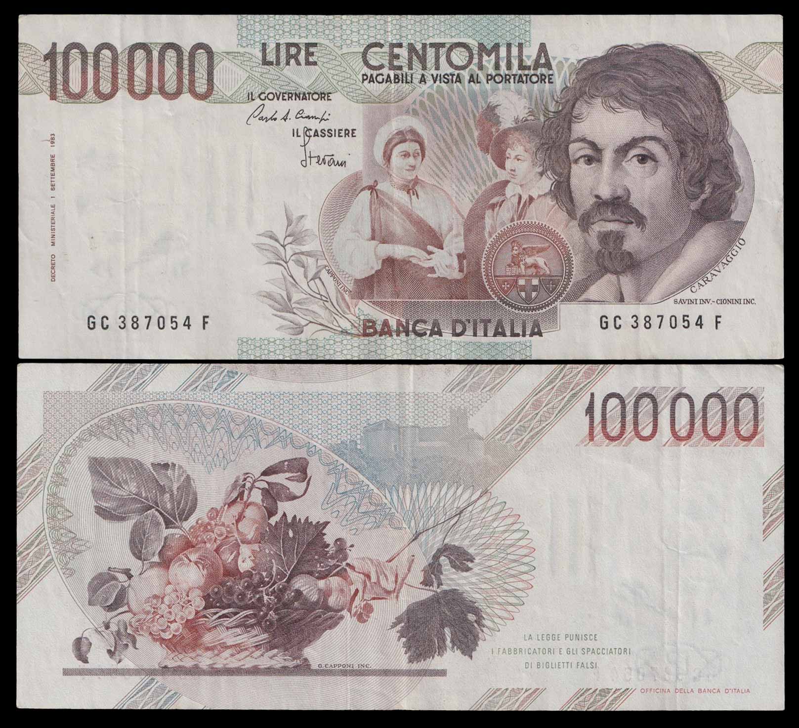 ITALIA 100.000 Lire Caravaggio 1° Tipo 1983-93 BB+ Vendita multipla