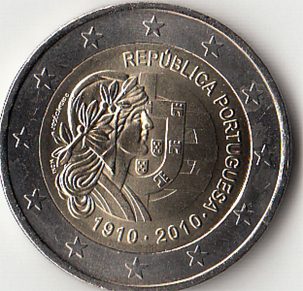 2010 - 2 Euro PORTOGALLO Centenario della Repubblica Portoghese Fdc