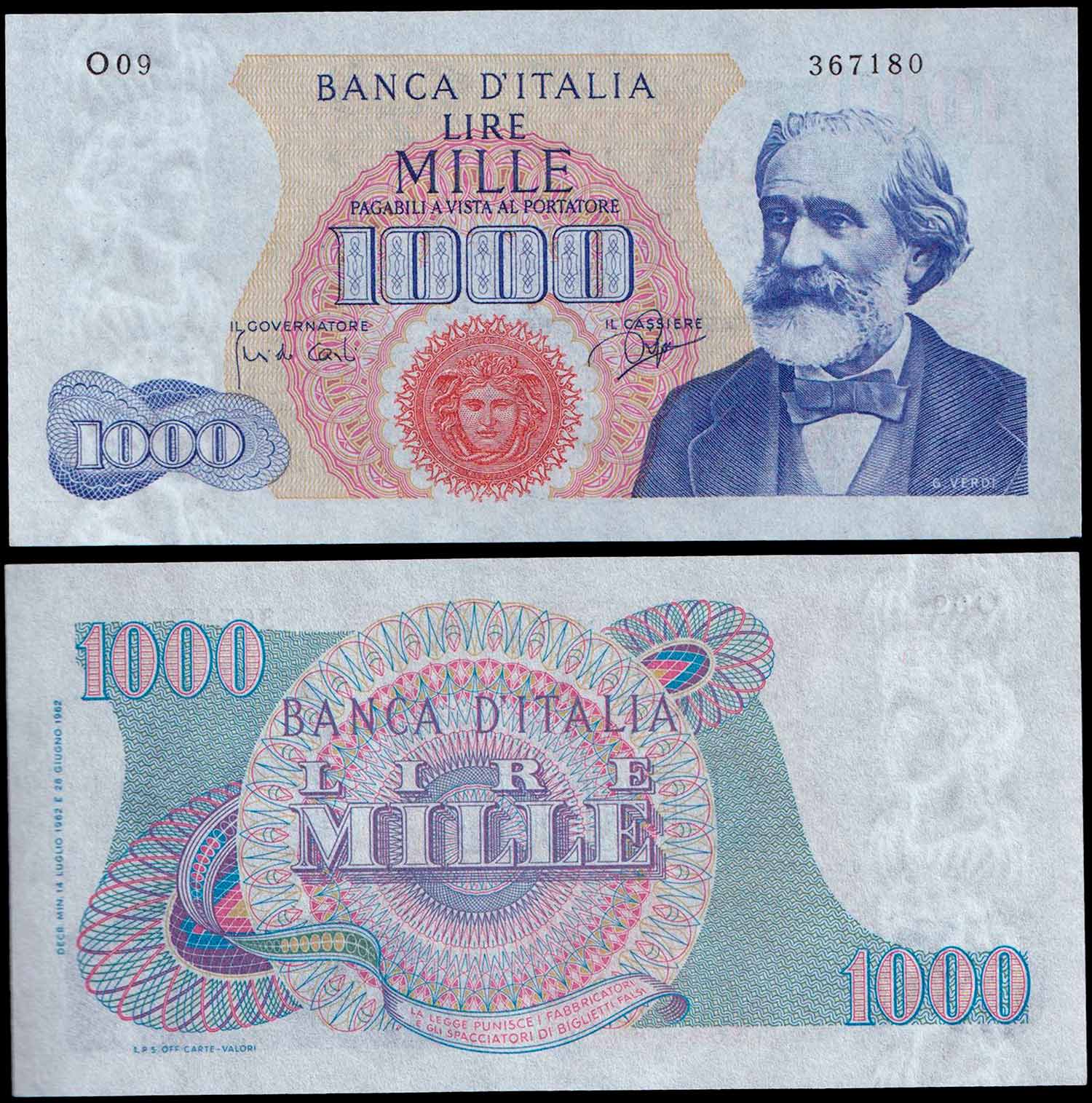 1962 - LIRE 1000 GIUSEPPE VERDI 1 TIPO 14-07-1962 Fds da Mazzetta