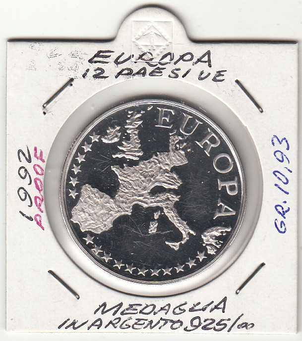 1992 Medaglia in argento Fondo Specchio Europa 12 Paesi U.E.