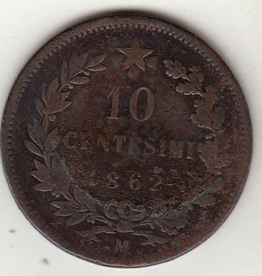 1862 10 Centesimi Zecca Milano Vittorio Emanuele II