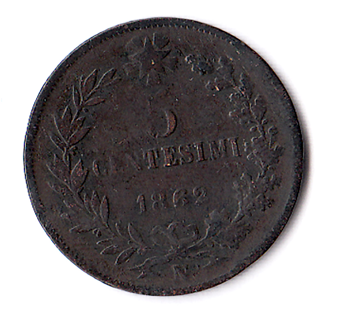 1862  5 Centesimi Zecca Napoli  Vittorio Emanuele II MB