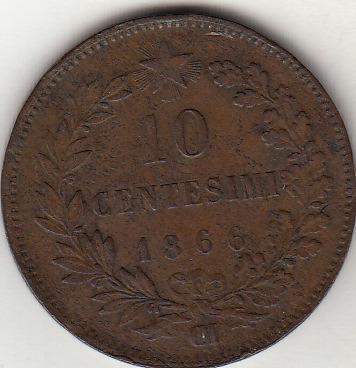 1866 10 Centesimi Non Comune Vittorio Emanuele II