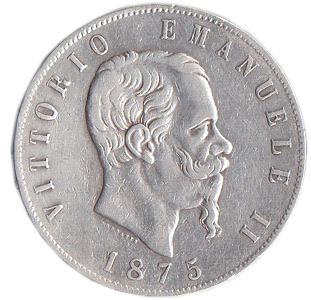 1875 - 5 Lire Argento Italia Vittorio Emanuele II Roma MB+