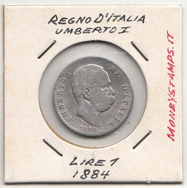 1884 Lire 1 Argento Non Comune Moneta Zecca Roma circolata Sigillato Umberto I