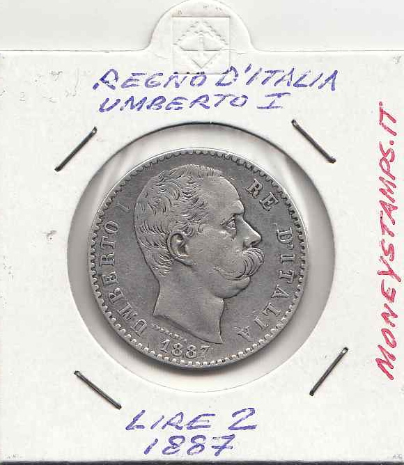 1887  Lire 2 Umberto I Argento buona conservazione