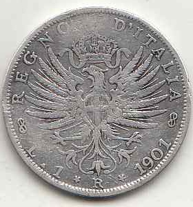 1901 1 Lira Aquila Sabauda  Rara Vittorio Emanuele III MB++ Vedi Foto