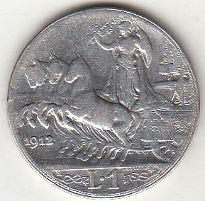 1912 - 1 Lira Argento Quadriga Veloce MB+