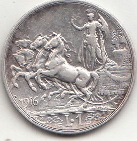 1916 1 Lira Quadriga briosa Discreta Conservazione Vittorio Emanuele III