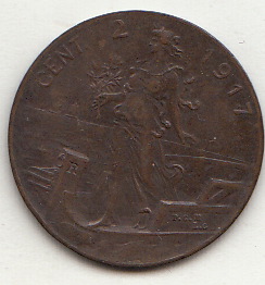 1917 2 Centesimi Prora  Circolata Vittorio Emanuele III SPL