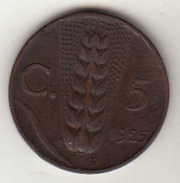 1925 5 Centesimi Circolata Spiga Vittorio Emanuele III