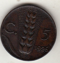 1926 5 Centesimi Circolata Spiga Vittorio Emanuele III