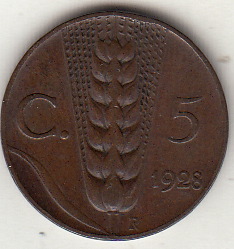 1928 5 Centesimi Spiga Circolata Vittorio Emanuele III