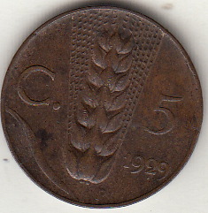 1929 5 Centesimi Spiga Circolata Vittorio Emanuele III