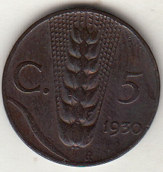 1930 5 Centesimi Spiga Circolata Vittorio Emanuele III