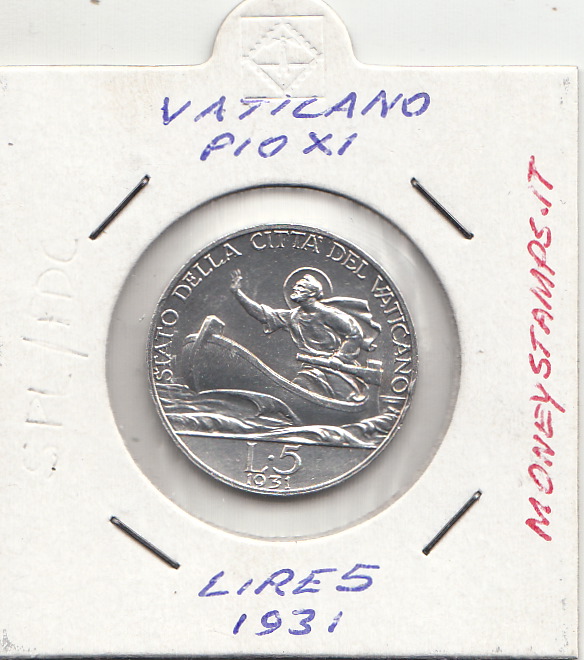 1931 - 5 lire argento Vaticano Pio XI San Pietro SPL