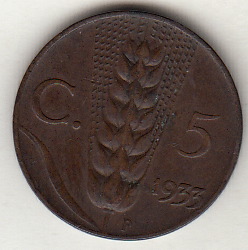 1933 5 Centesimi Spiga Circolata Vittorio Emanuele III