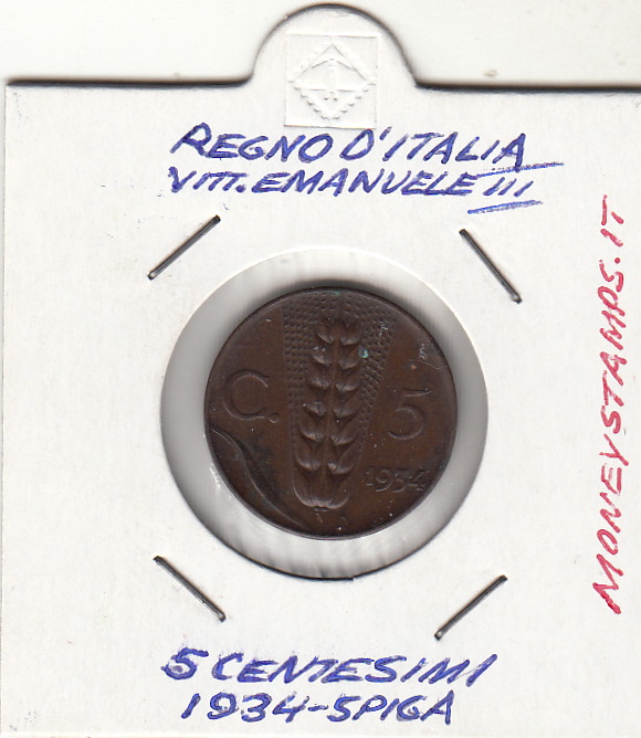 1934 5 Centesimi  Spiga Vittorio Emanuele III